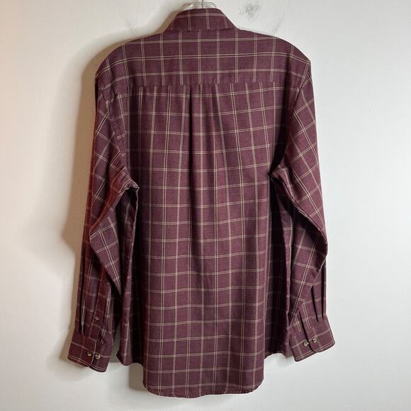 Arrow Men's Button Down Shirt S 14-14.5 Burgundy Red Check Collared Long Sleeve - Picture 5 of 8